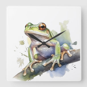 Relógio Quadrado Sapo de árvore em aquarela fofa