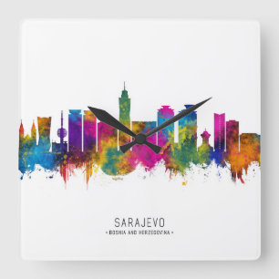 Relógio Quadrado Sarajevo Bósnia e Herzegovina Skyline