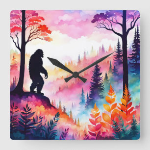 Relógio Quadrado Sasquatch Colorido em Ridge, olhando para a flores