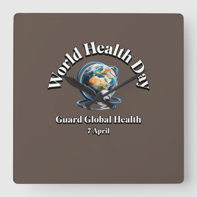 Relógio Quadrado Saúde Global da guarda. Dia Mundial da Saúde. (Frente)