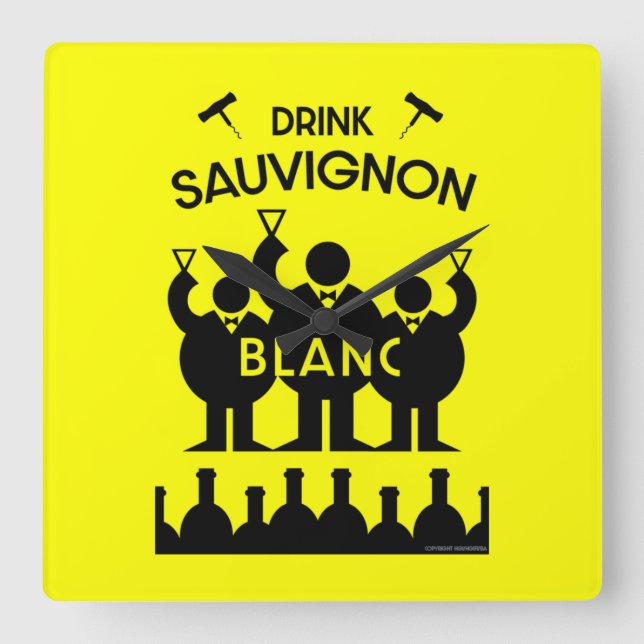 Relógio Quadrado Sauvignon Blanc Wine Drinker (Frente)