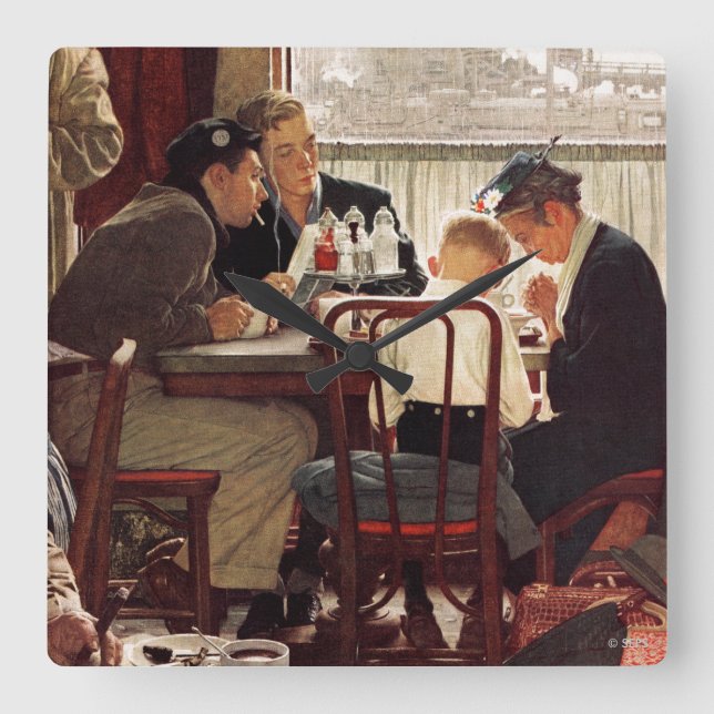 Relógio Quadrado Say Grace por Norman Rockwell (Frente)