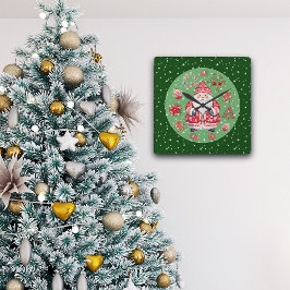 Relógio Quadrado Scandinávia Santa Claus Green
