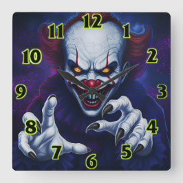 Relógio Quadrado Scary Clown Square Wall Clock