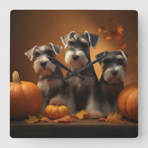 Relógio Quadrado Schnauzer Puppy Autumn Delight Pumpkin
