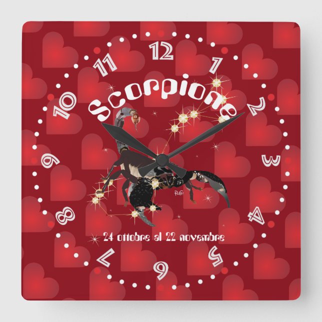 Relógio Quadrado Scorpione 24 ottobre al 22 novembre Orologio (Frente)