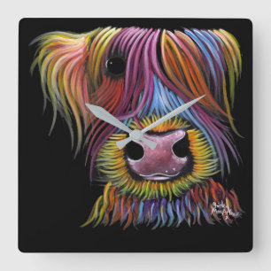 Relógio Quadrado Scottish Highland Cow ' MacKENZIE' por Shirley Mac