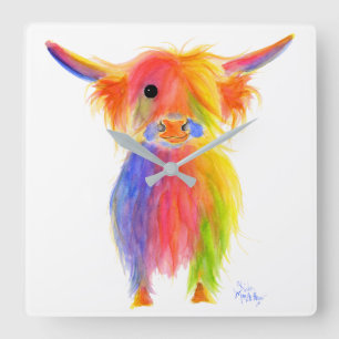 Relógio Quadrado Scottish Highland Cow ' TOTTIE' Wall Clock
