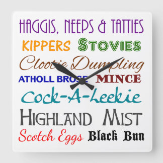 Relógio Quadrado Scottish Nosh - Scotland Comida Wall Clock