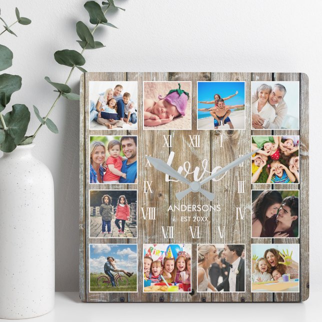 Relógio Quadrado Script de Amor de Farmhouse Rustic Farmhouse da Fa (Criador carregado)