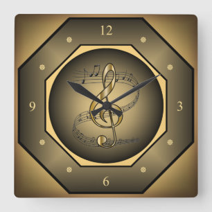Relógio Quadrado Scroll Musical ~ G Clef ~ Octagon ~