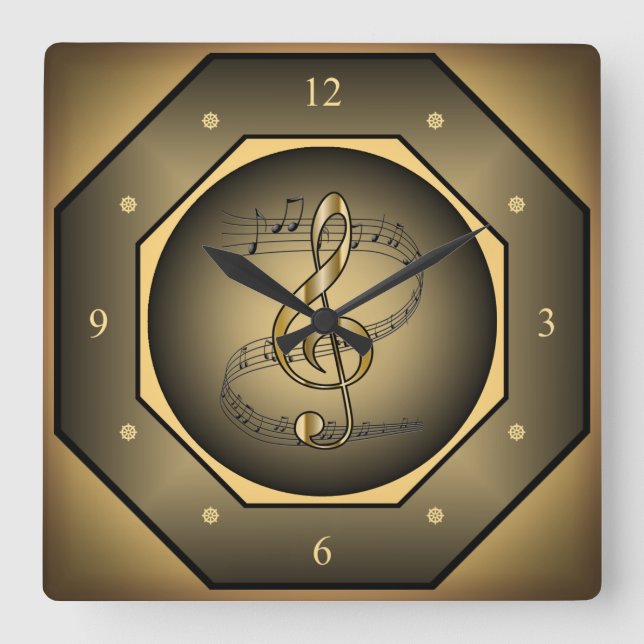 Relógio Quadrado Scroll Musical ~ G Clef ~ Octagon ~ (Frente)