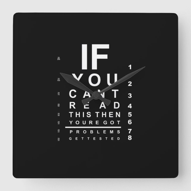 Relógio Quadrado Se conseguir ler este gráfico de teste - Escuro (Frente)