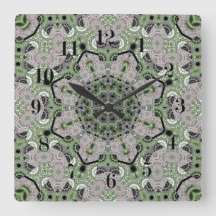 Relógio Quadrado Seamless abstract ornamental gray green black deco