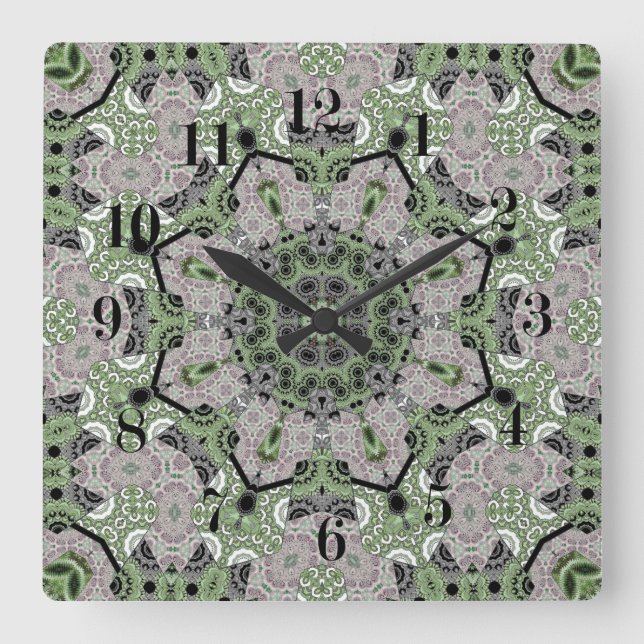 Relógio Quadrado Seamless abstract ornamental gray green black deco (Frente)