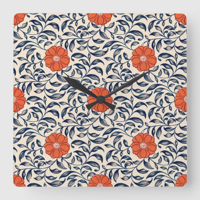 Relógio Quadrado Seamless floral pattern with vibrant orange flower (Frente)