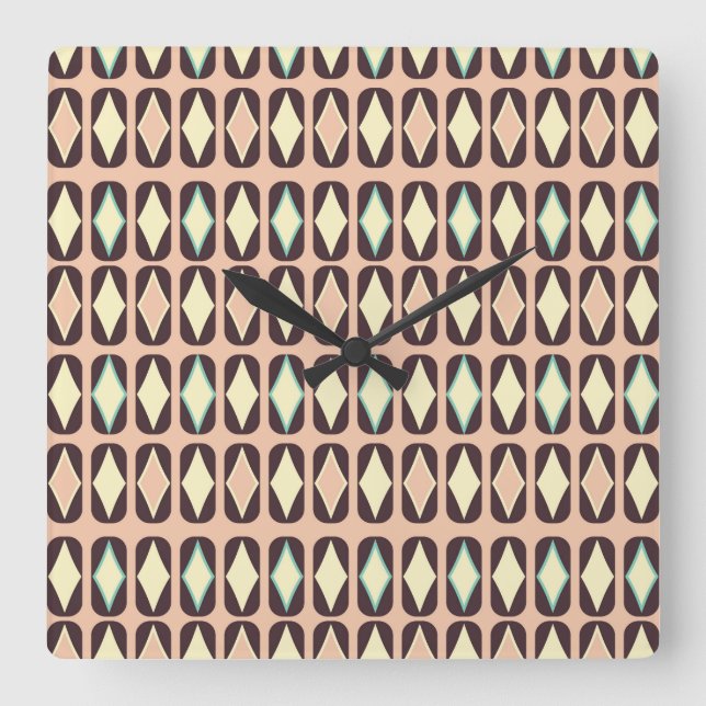 Relógio Quadrado Seamless geometric pattern in dark brown leaf  (Frente)