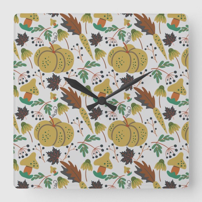 Relógio Quadrado Seamless pattern of tropical pumpkins and carrots (Frente)