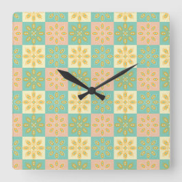 Relógio Quadrado Seamless pattern with geometric floral motifs