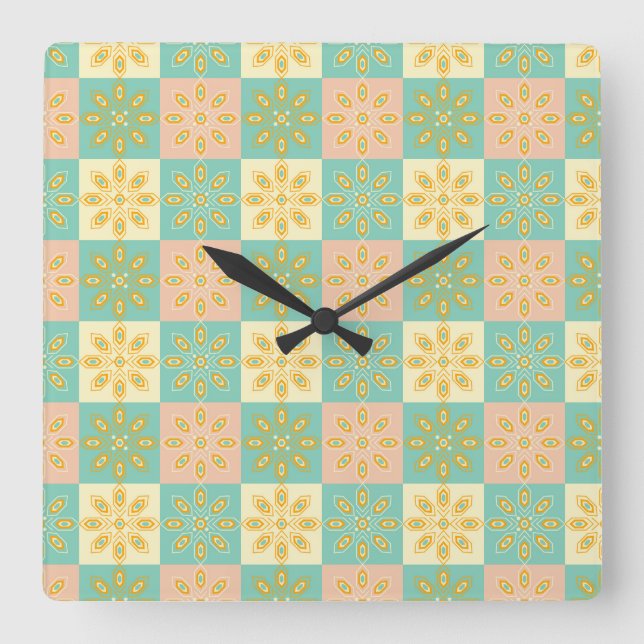 Relógio Quadrado Seamless pattern with geometric floral motifs (Frente)