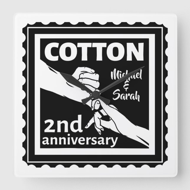 Relógio Quadrado segundo casal de aniversário de casamento de mãos  (Frente)