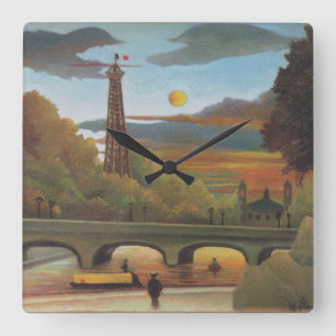 Relógio Quadrado Seine e Eiffel Tower no Sunset por Henri Rousseau