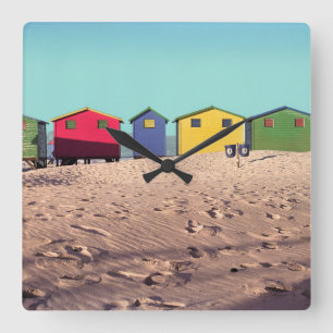 Relógio Quadrado Seis cabanas coloridas Cape Town da praia,