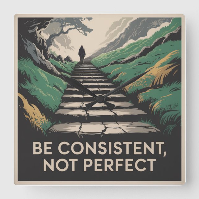Relógio Quadrado Seja Consistente, Não Perfeito (Frente)