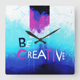 Relógio Quadrado Seja criativo em Aqua Magenta White