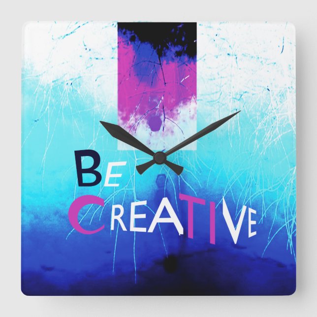 Relógio Quadrado Seja criativo em Aqua Magenta White (Frente)