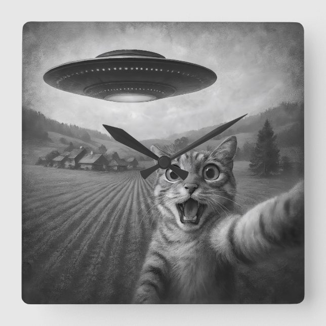 Relógio Quadrado Selfie De Gato Com Presentes De Gato Engraçado De  (Frente)