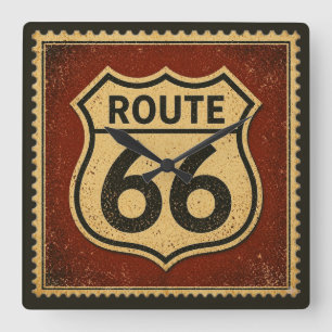 Relógio Quadrado Selo da Rodovia Rotatória 66 Vintage Americana