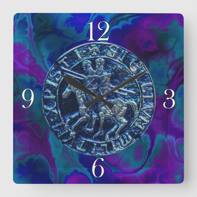 Relógio Quadrado Selo medieval dos cavaleiros Templar (Frente)