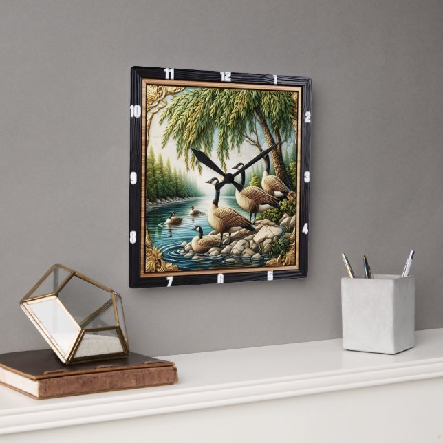 Relógio Quadrado Selvagem Rústica de Gansos (Escritório)