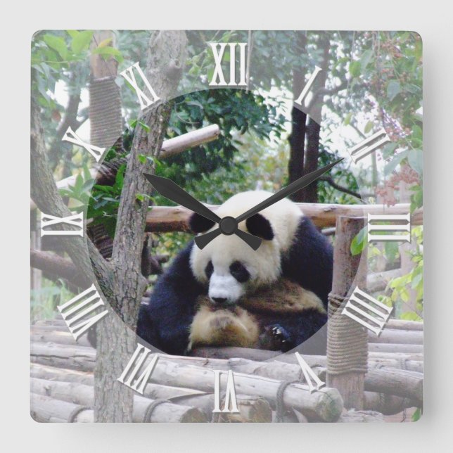 Relógio Quadrado "Sempre é hora para uma pausa" / Panda (Frente)