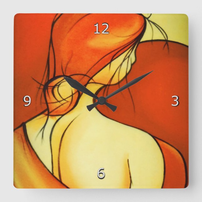 Relógio Quadrado Senhora Pensiva de Belas Artes em Laranja (Frente)