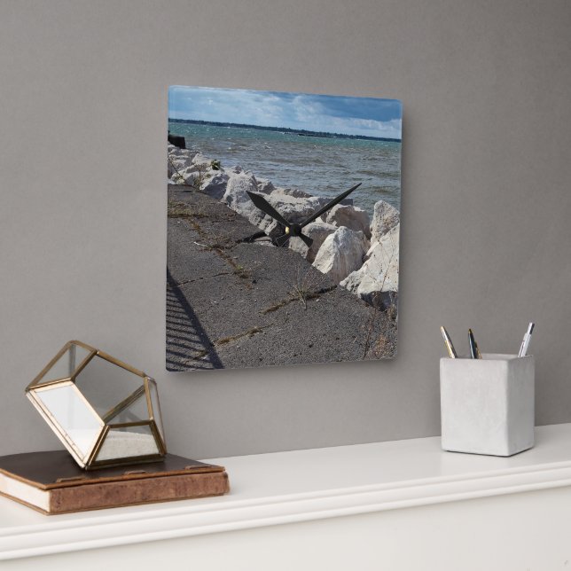 Relógio Quadrado Separação das cores do lago Erie (Escritório)