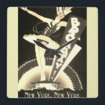 Relógio Quadrado Sepia Art Deco Broadway New York Clock<br><div class="desc">relógio quadrado de 5 estrelas com vintage,  Art Deco,  Broadway,  New York Flapper Design em tons Sepia.</div>