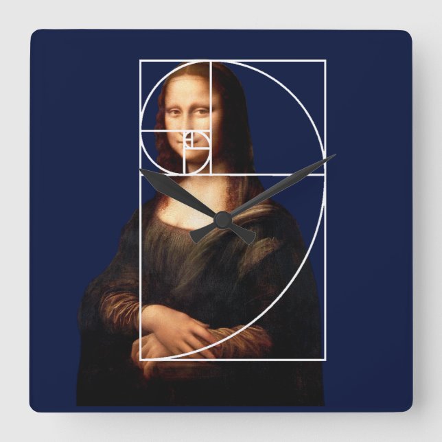 Relógio Quadrado Sequência Fibonacci Leonardo da Vinci Mona Lisa (Frente)