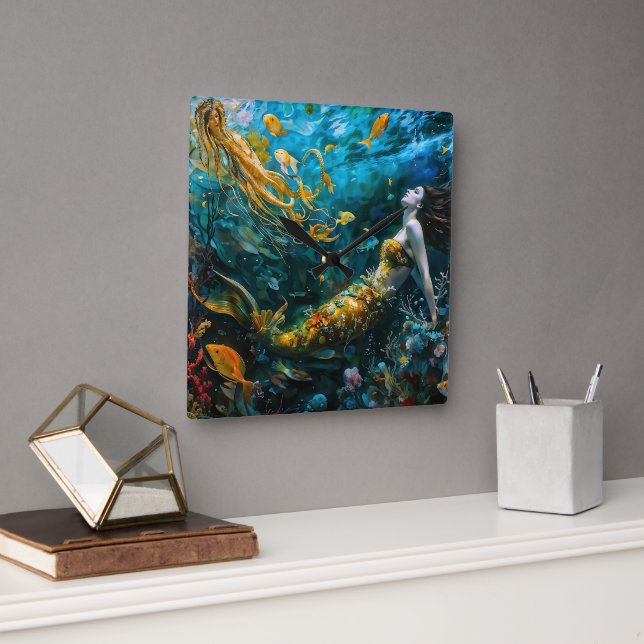 Relógio Quadrado Seraphina - Linda Sereia Mística (Escritório)