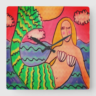 Relógio Quadrado Sereia de Abstrato Funky