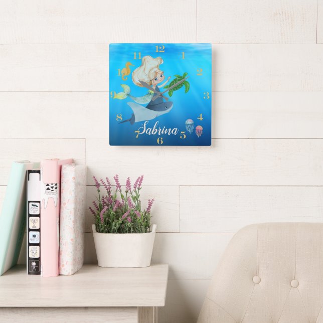 Relógio Quadrado Sereia Personalizada (Sala de leitura)
