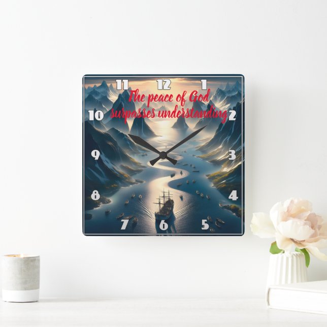 Relógio Quadrado Serene Sail: Barco, Água, Montanhas (Lar)