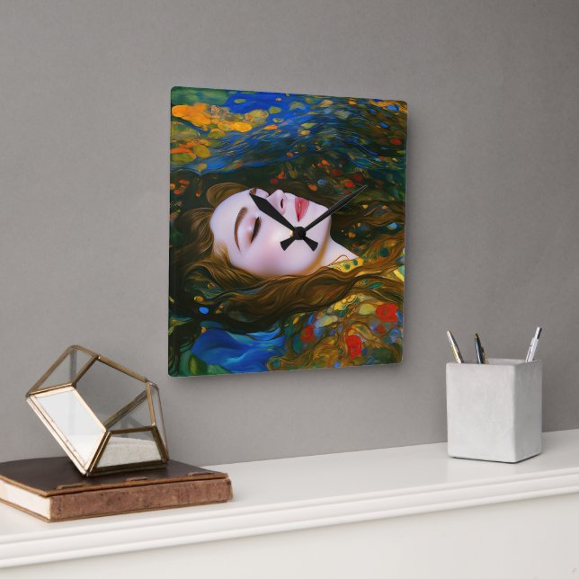 Relógio Quadrado "Serenidade Petal" - Mulheres Na Água (Escritório)