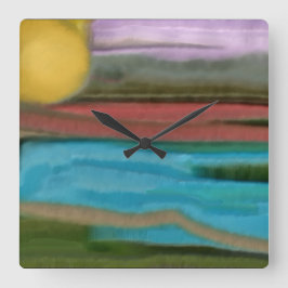 Relógio Quadrado Serra Sunrise Abstrato Art