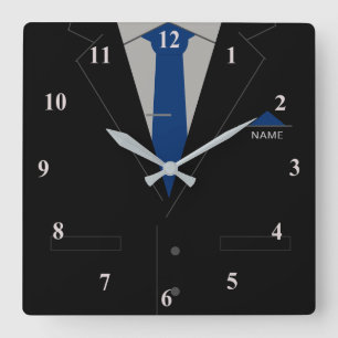 Relógio Quadrado Seu nome é Business Clock Black Suit Blue Nectie