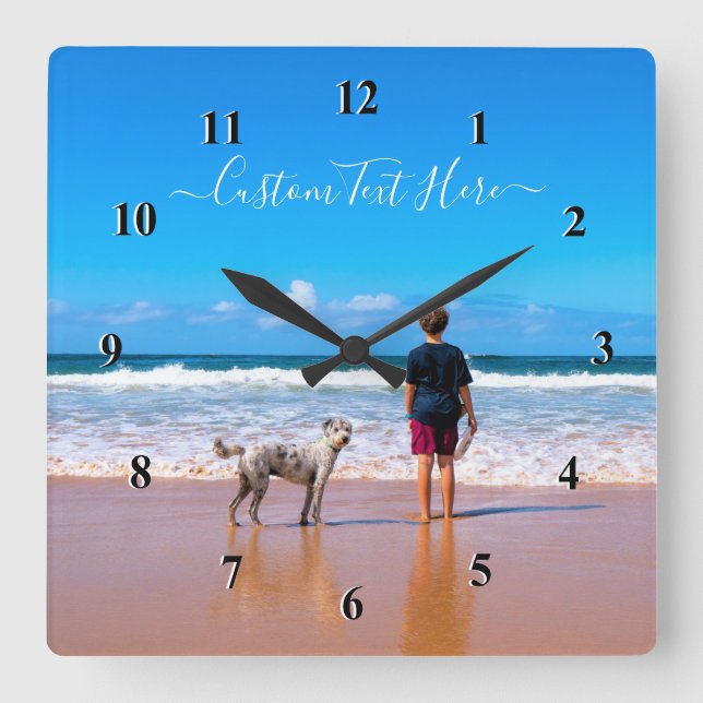 Relógio Quadrado Seu presente de parede de fotos do cachorro de est (Frente)