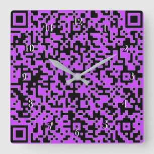 Relógio Quadrado Seu QR Code Scan Info Purple Clock - Personalizar