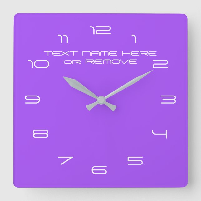 Relógio Quadrado Seu Texto Cores Números Fonte Personalizado Modern (Frente)