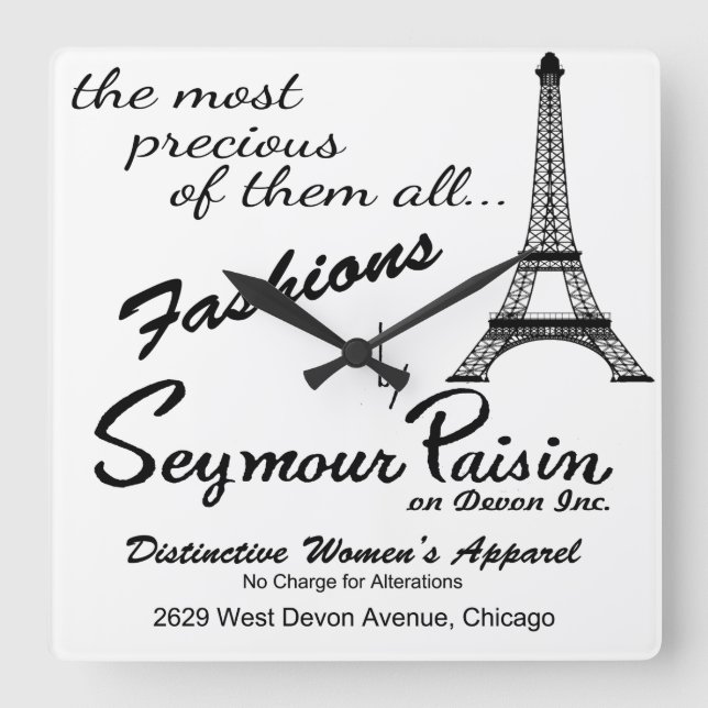 Relógio Quadrado Seymour Paisin on Devon, Inc., Chicago, IL (Frente)